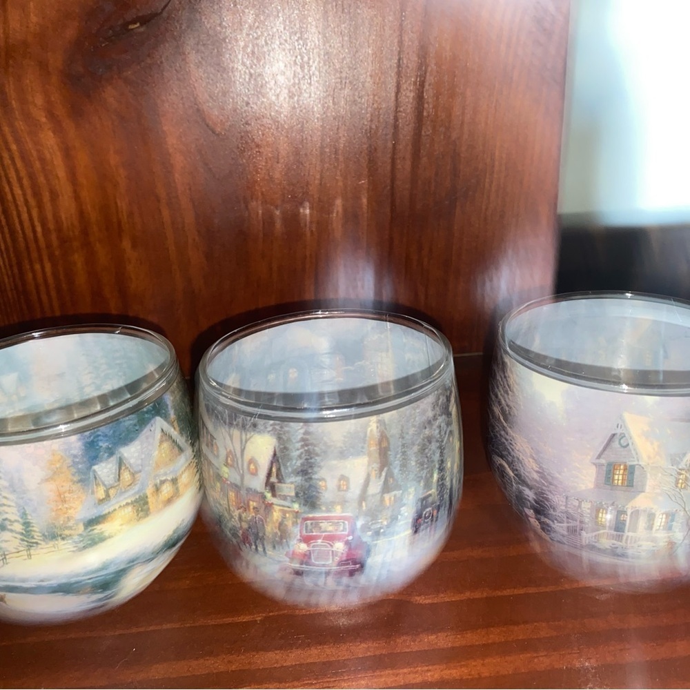 Thomas Kinkade Glade Holiday Village Scene Christmas Votive Candle Holders 4 Set - Picture 10 of 10